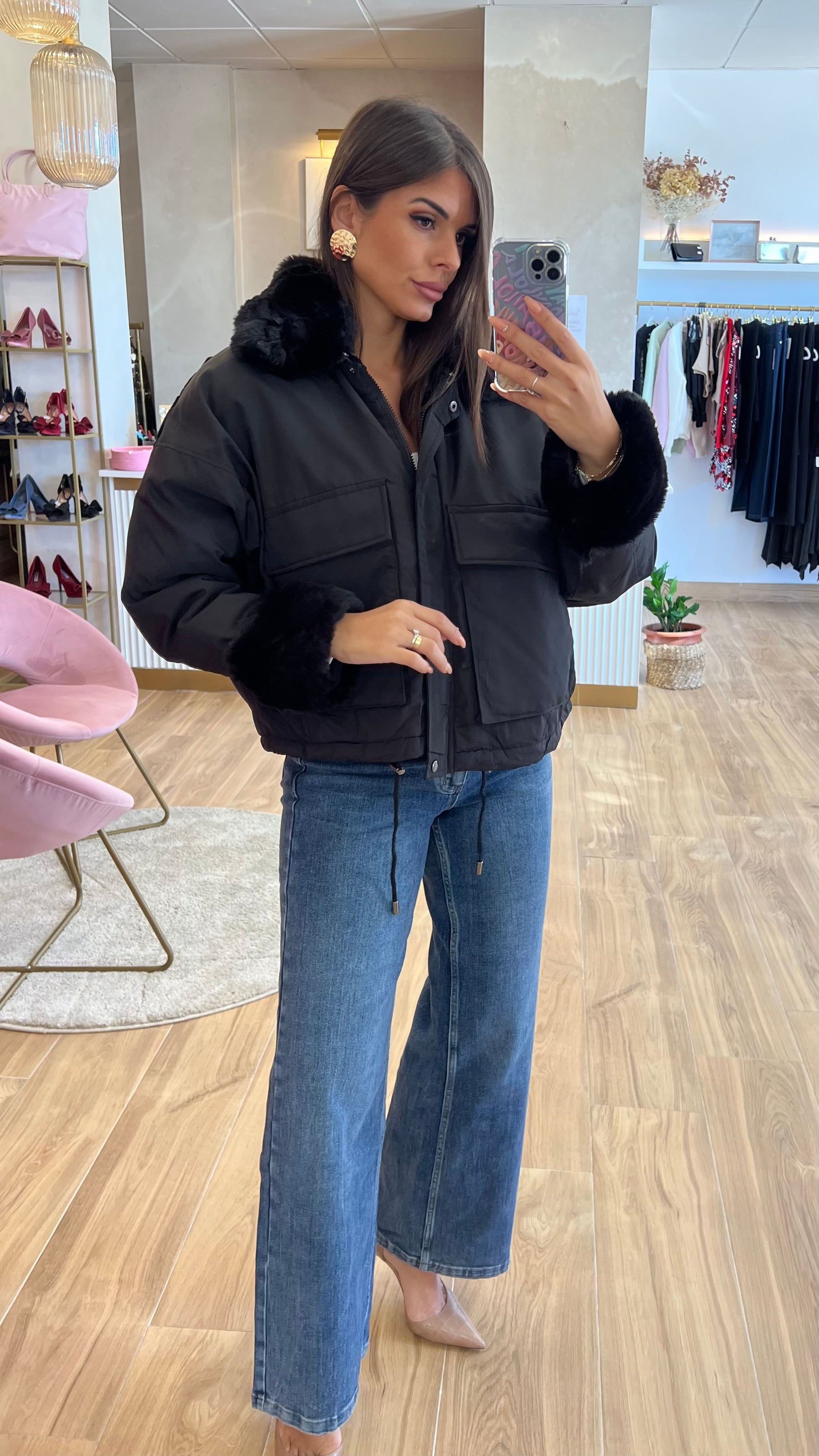 Chaqueta Acolchada Forro Borreguito - Negro Premium