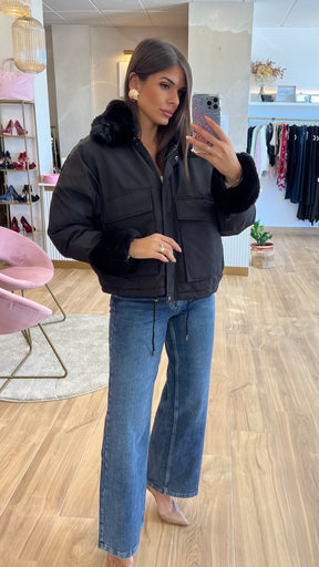 Chaqueta Acolchada Forro Borreguito - Negro Premium