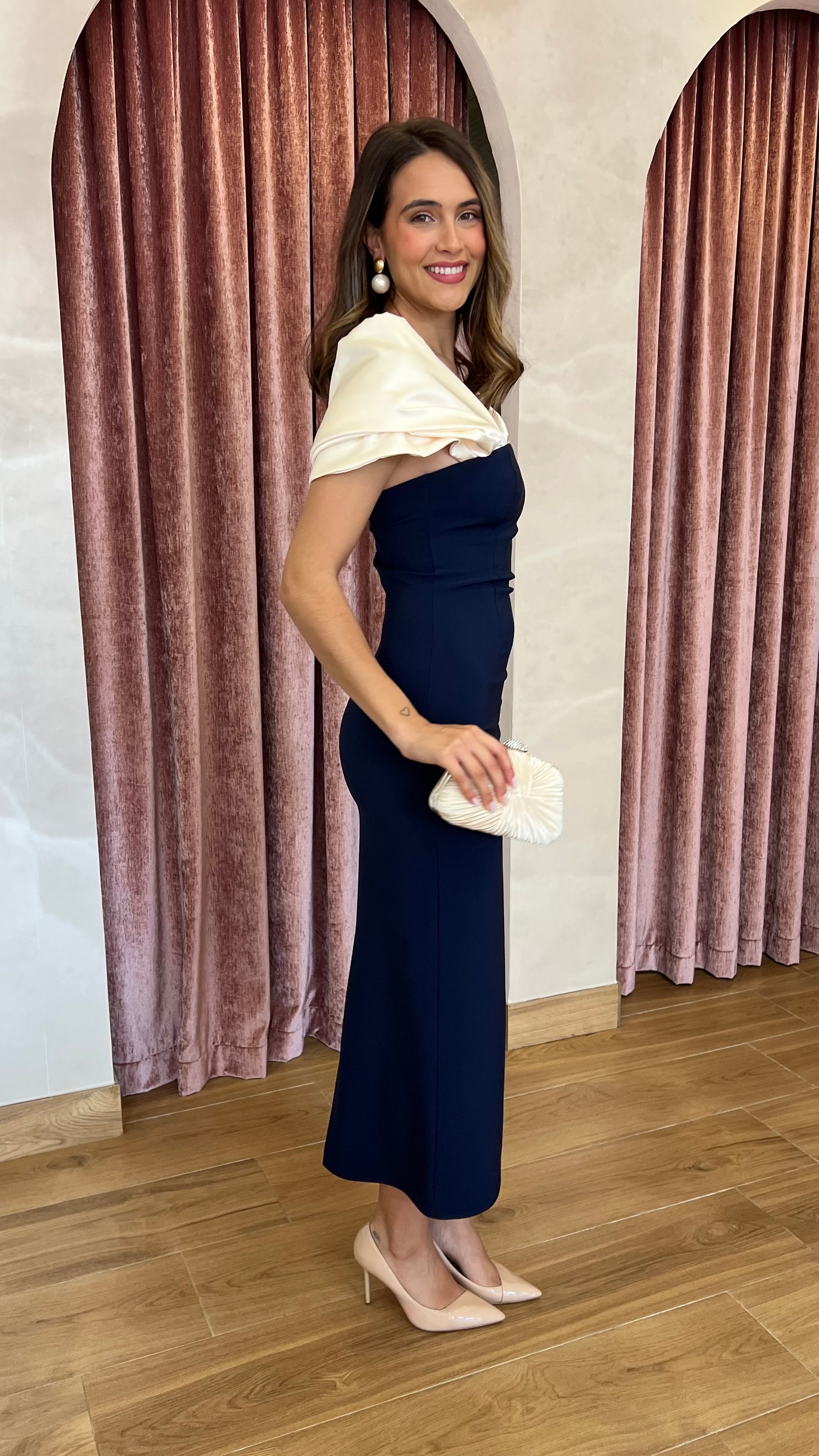 Vestido Escote Bicolor Marino