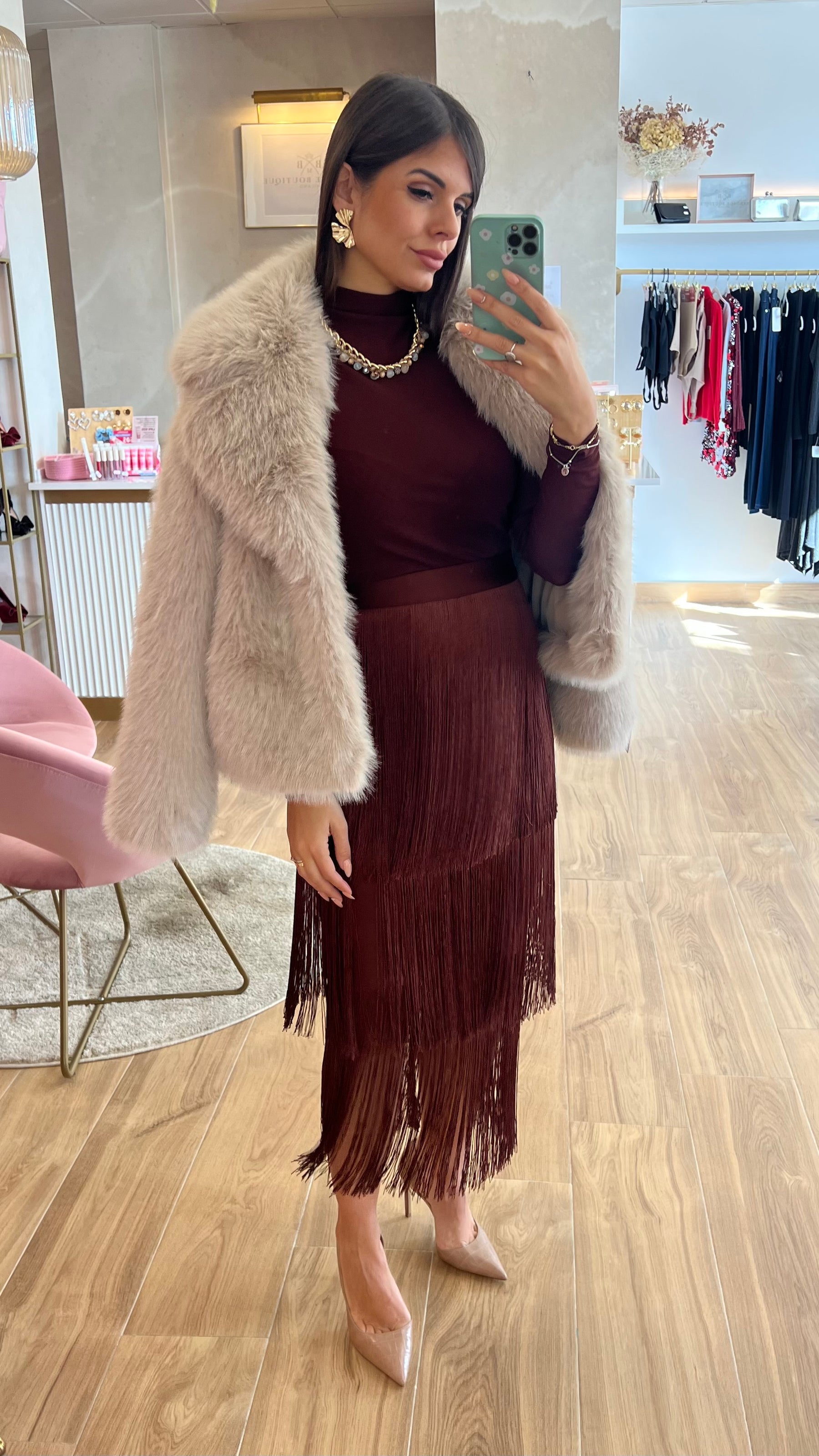 Falda Bandage Midi Flecos Chocolate