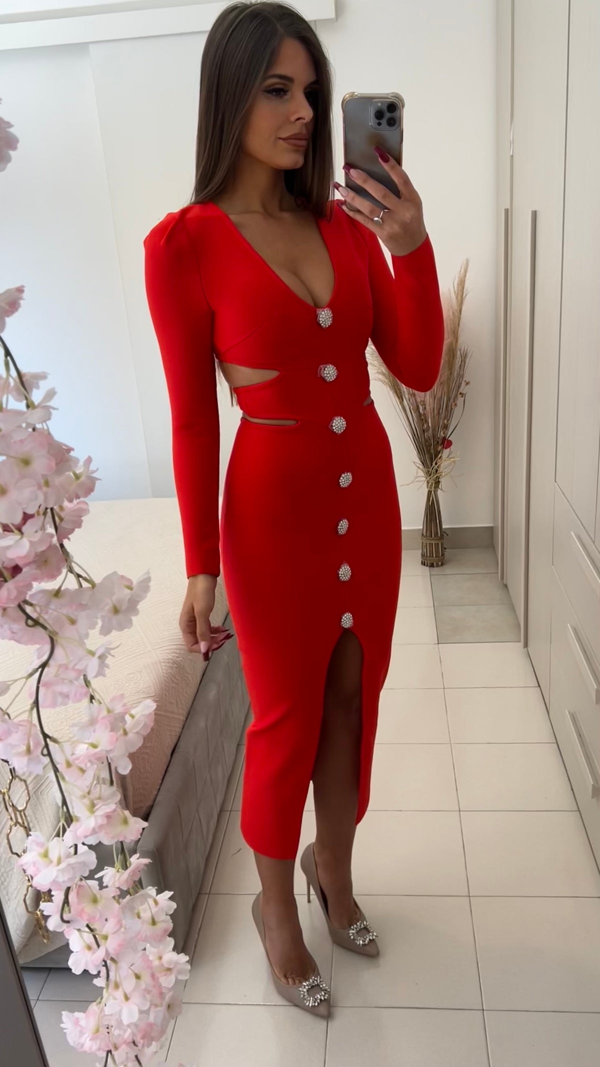 Vestido Bandage Blanca Deluxe Rojo