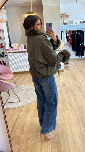 Chaqueta Acolchada Forro Borreguito – Khaki Premium