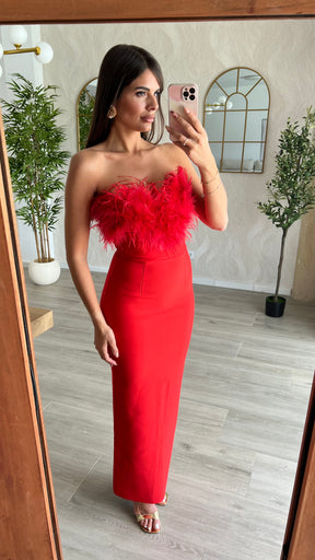 Vestido Bandage Silvia Plumas Rojo