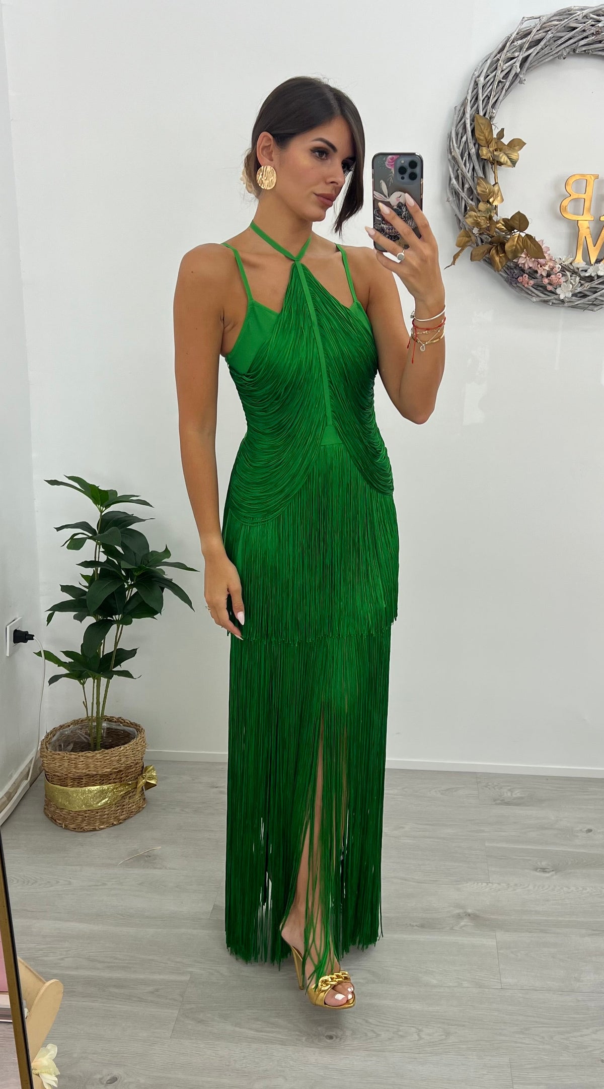 Vestido Bandage Cancún Verde Flecos Edición Limitada