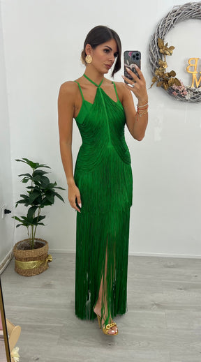 Vestido Bandage Cancún Verde Flecos Edición Limitada