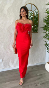 Vestido Bandage Silvia Plumas Rojo