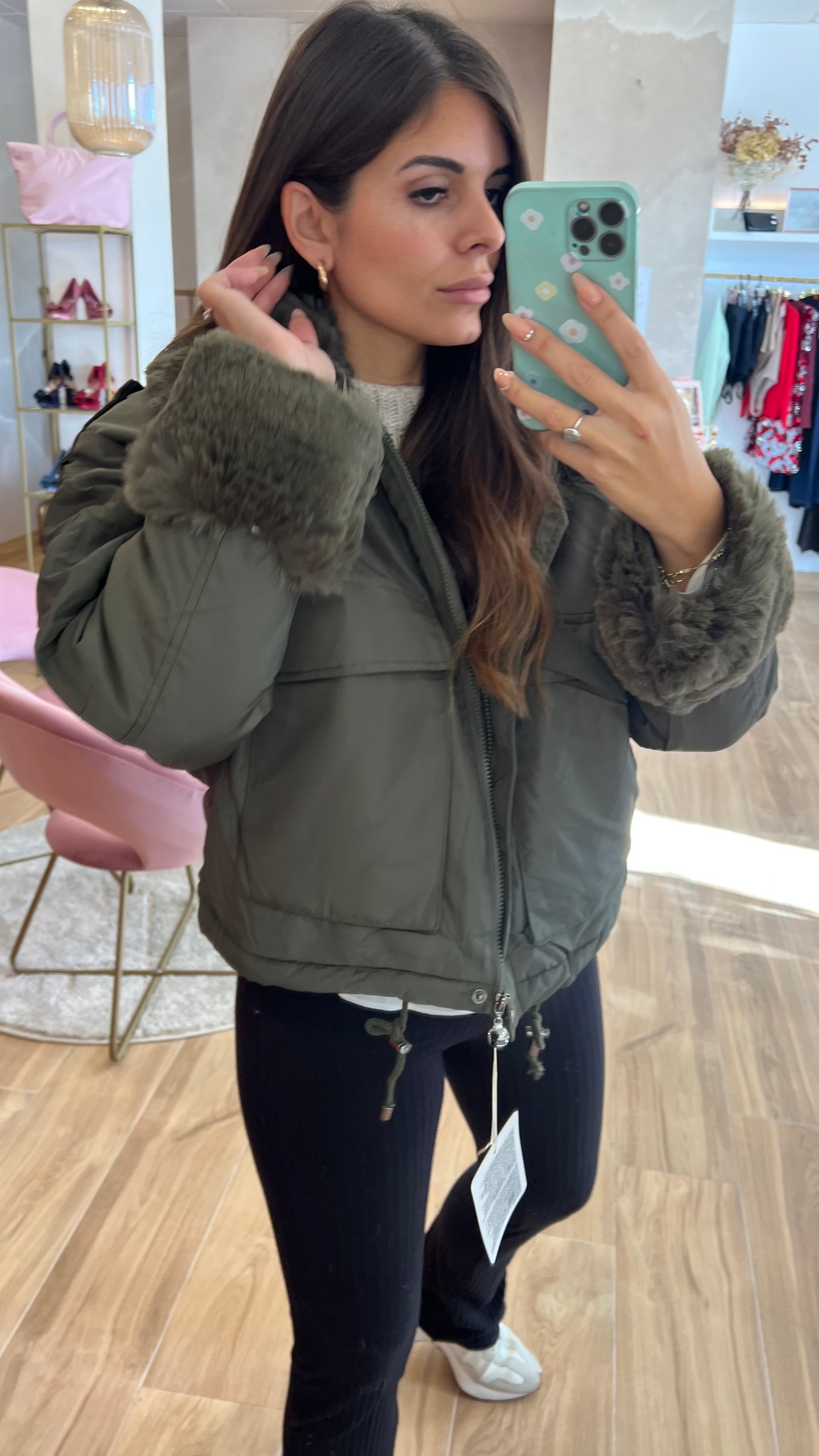 Chaqueta Acolchada Forro Borreguito – Khaki Premium