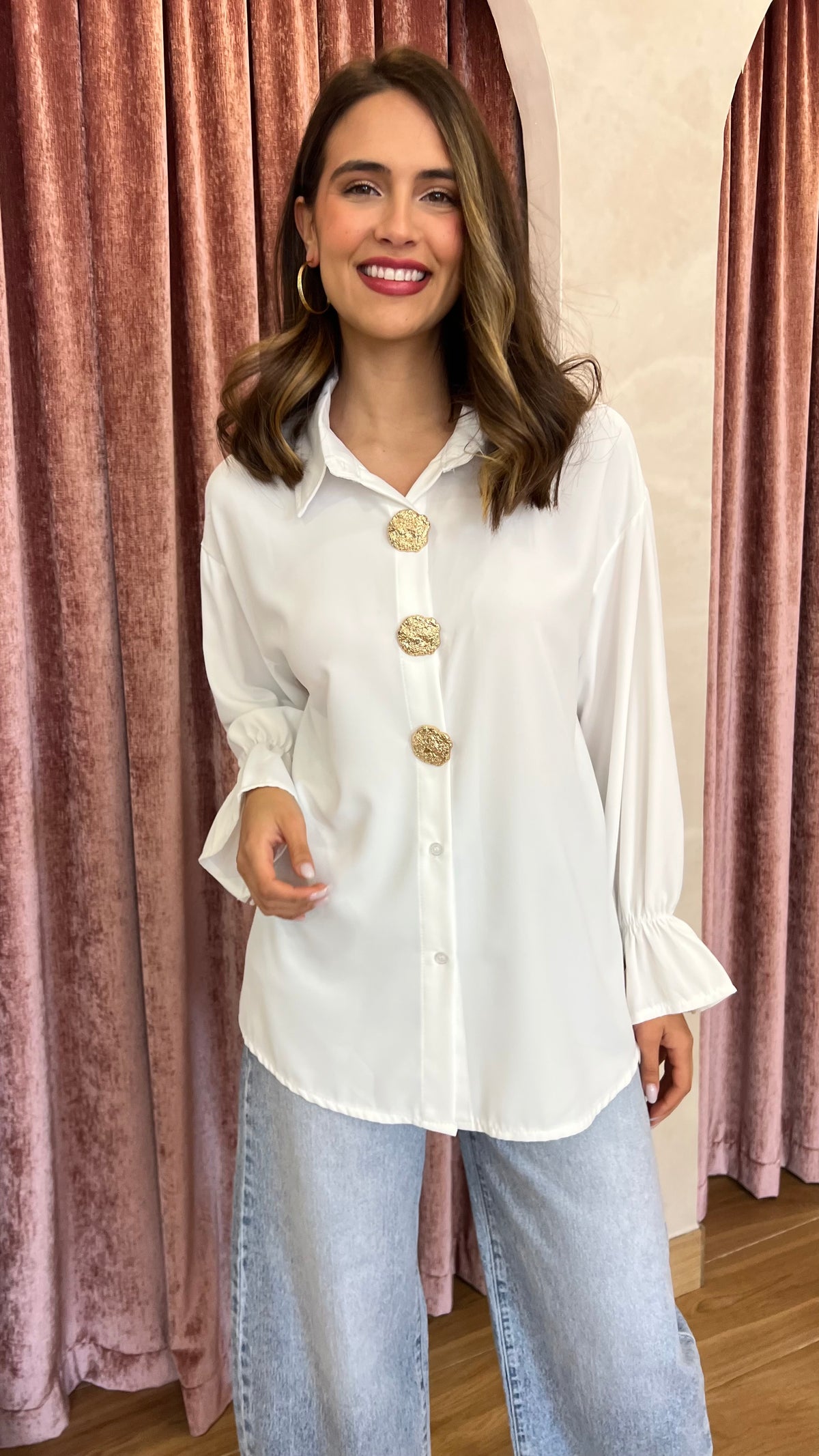 Camisa Botones Oro Blanca