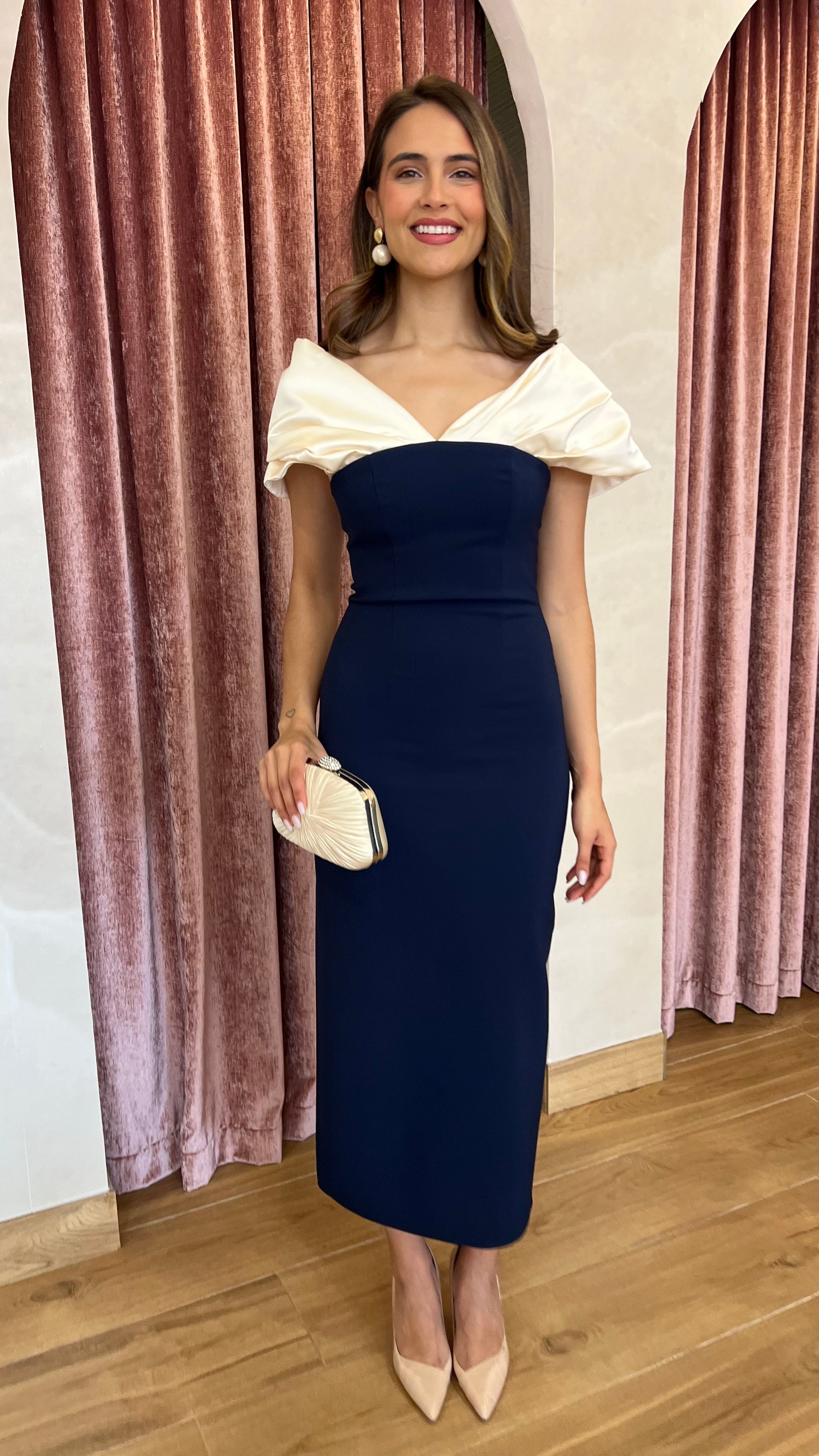 Vestido Escote Bicolor Marino
