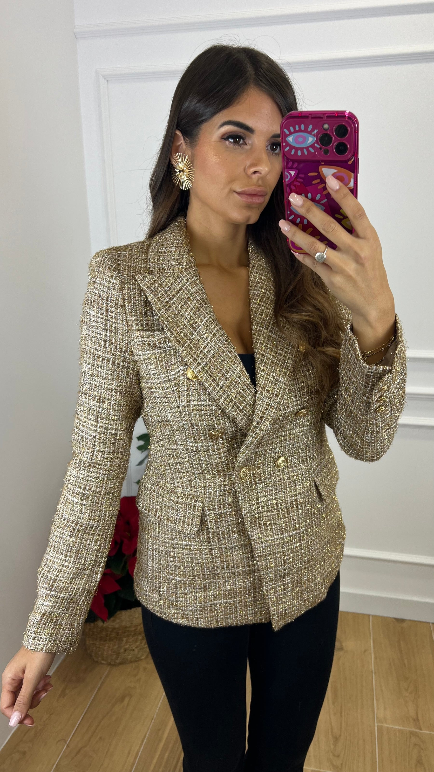 Chaqueta Blazer Tweed Dorado