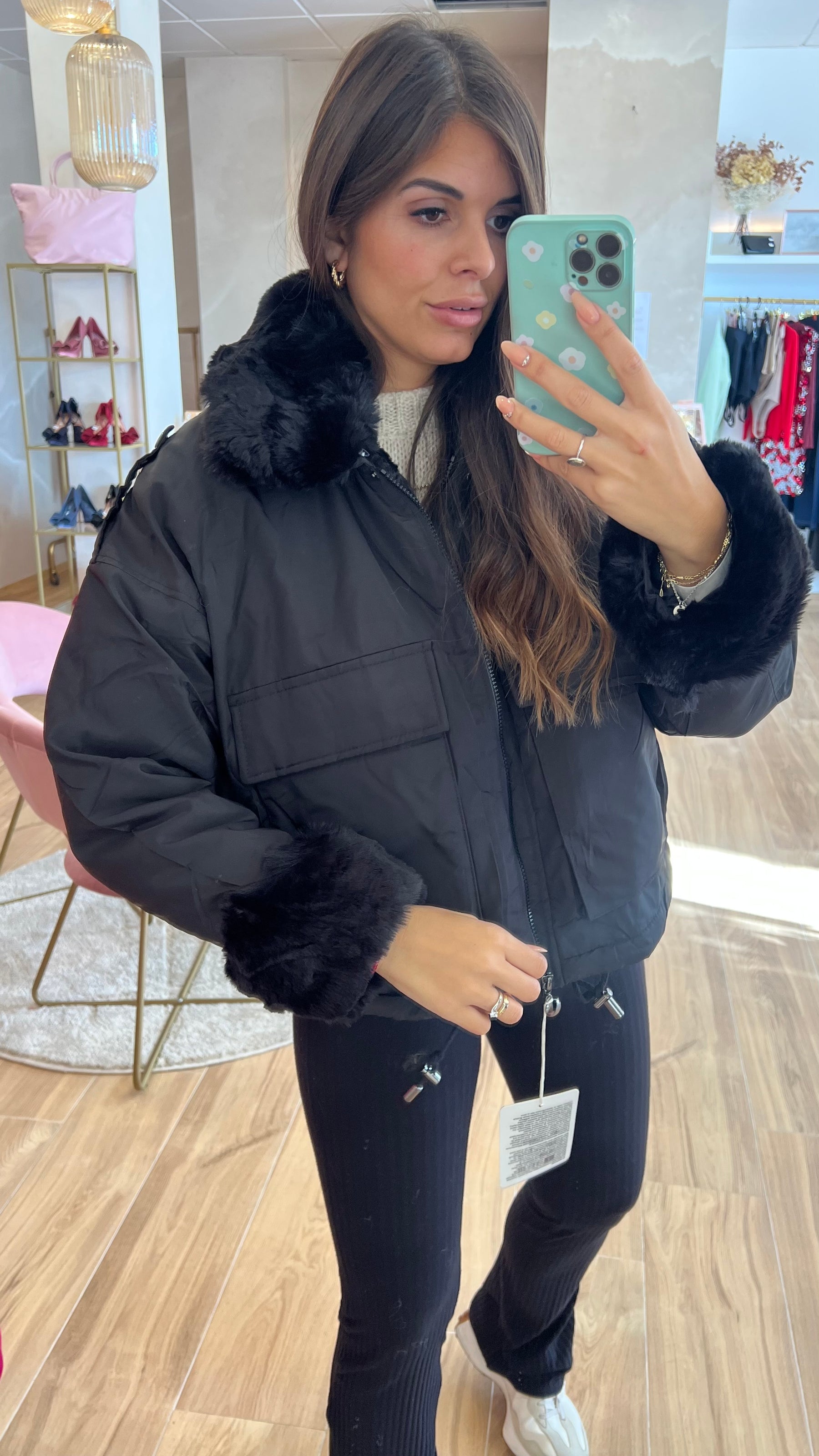 Chaqueta Acolchada Forro Borreguito - Negro Premium