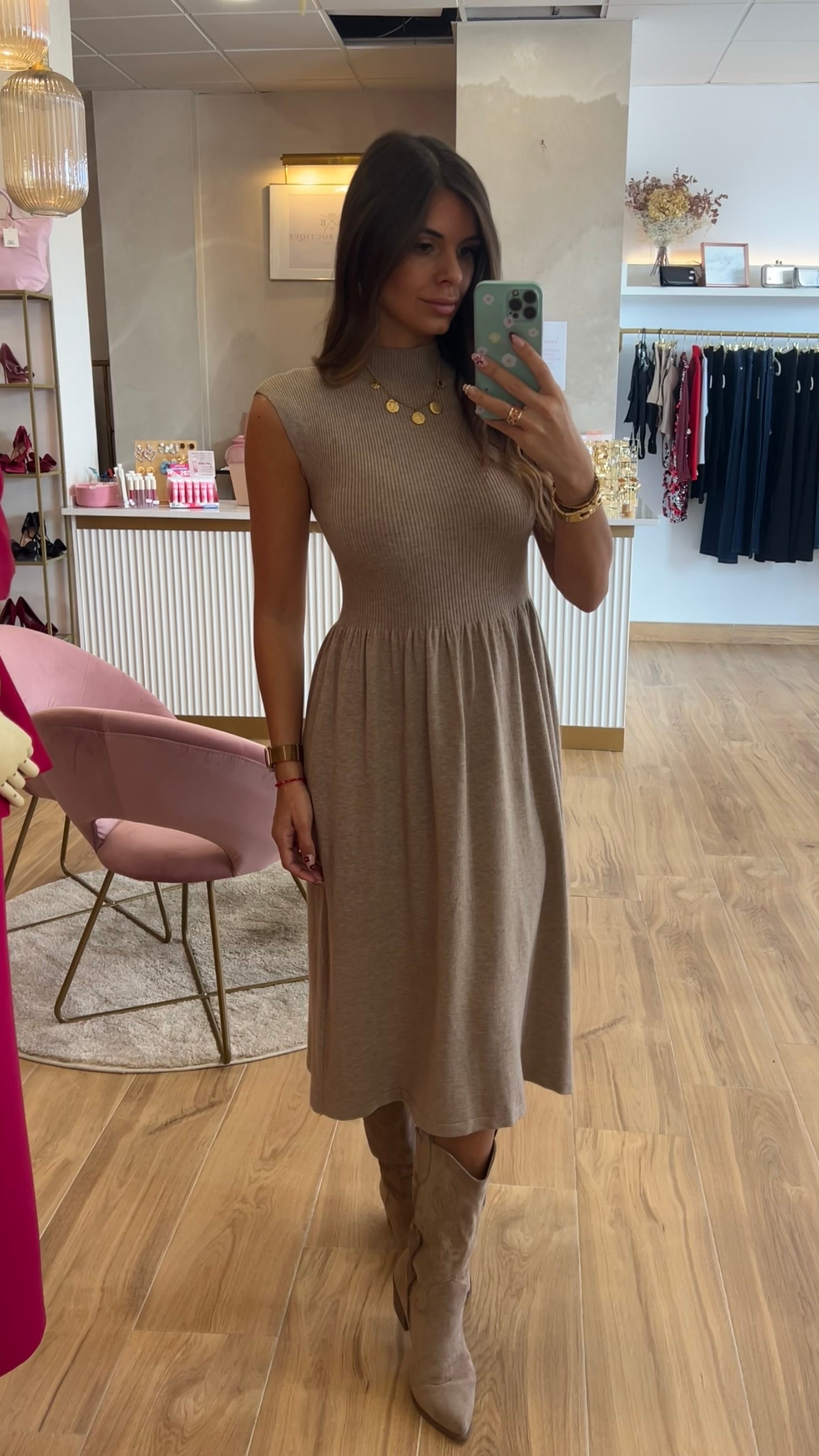 Vestido Punto Canalé Topo