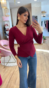 Jersey Cruzado Detalle Oro Burdeos