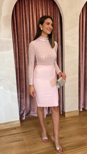 Vestido Bandage Cristales Rosa