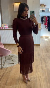 Falda Bandage Midi Flecos Chocolate