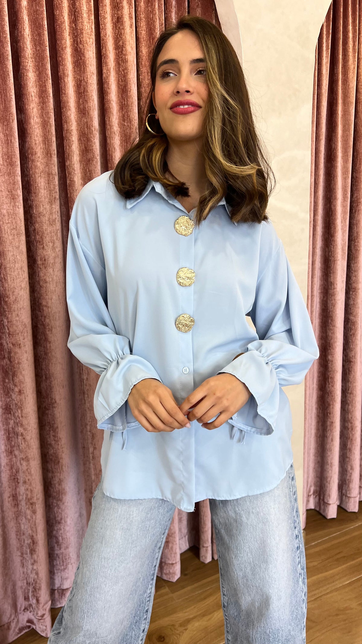 Camisa Botones Oro Celeste