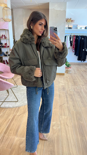 Chaqueta Acolchada Forro Borreguito – Khaki Premium