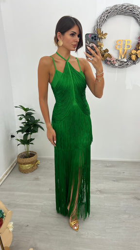 Vestido Bandage Cancún Verde Flecos Edición Limitada