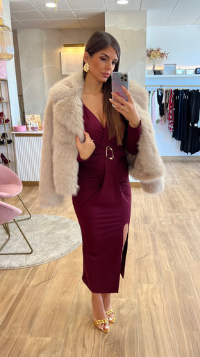 Vestido Drapeado Burdeos