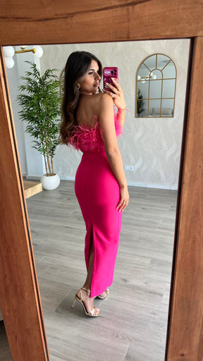 Vestido Bandage Silvia Plumas Fucsia