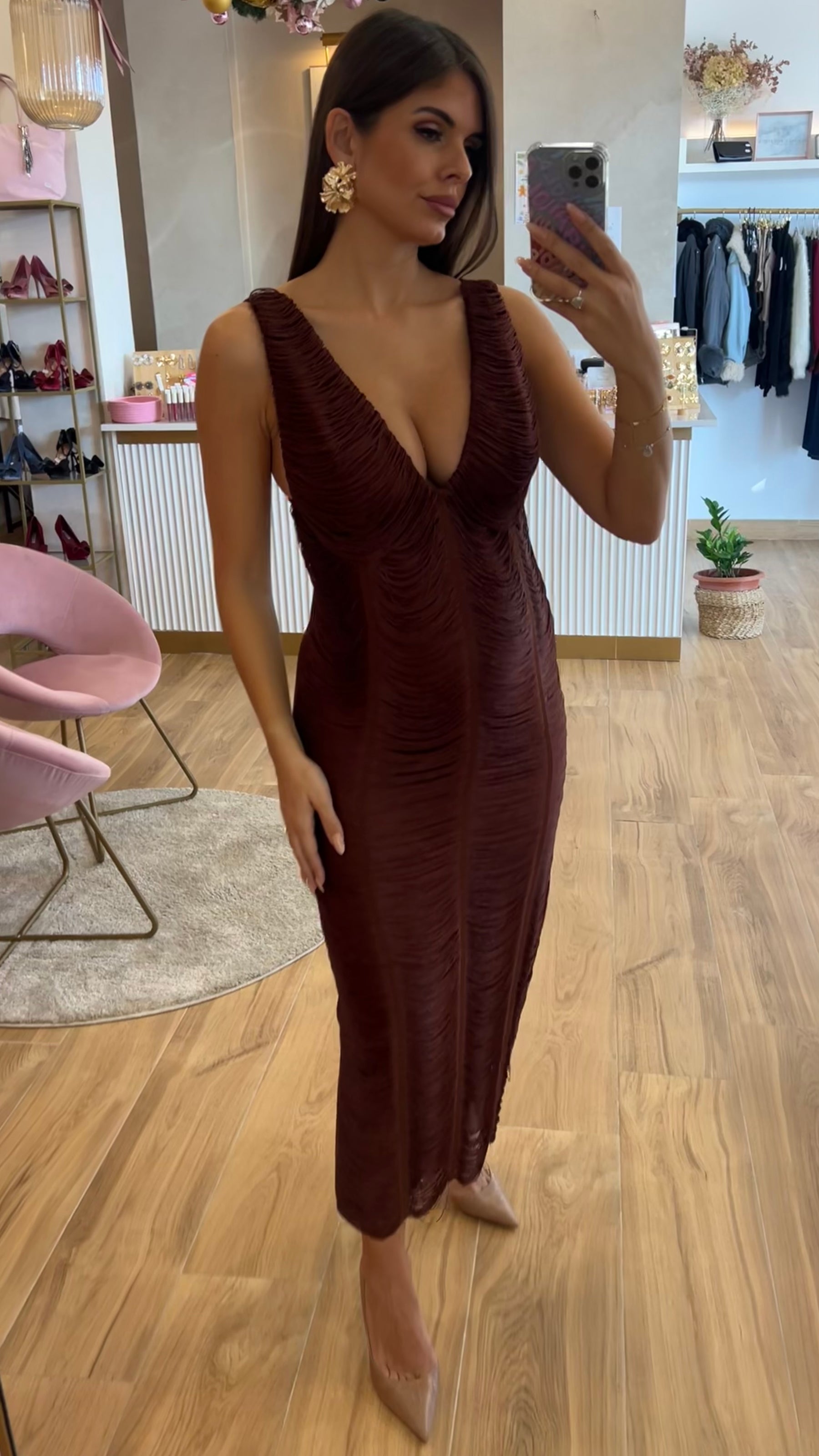 Vestido Bandage Flecos Chocolate Sin Mangas