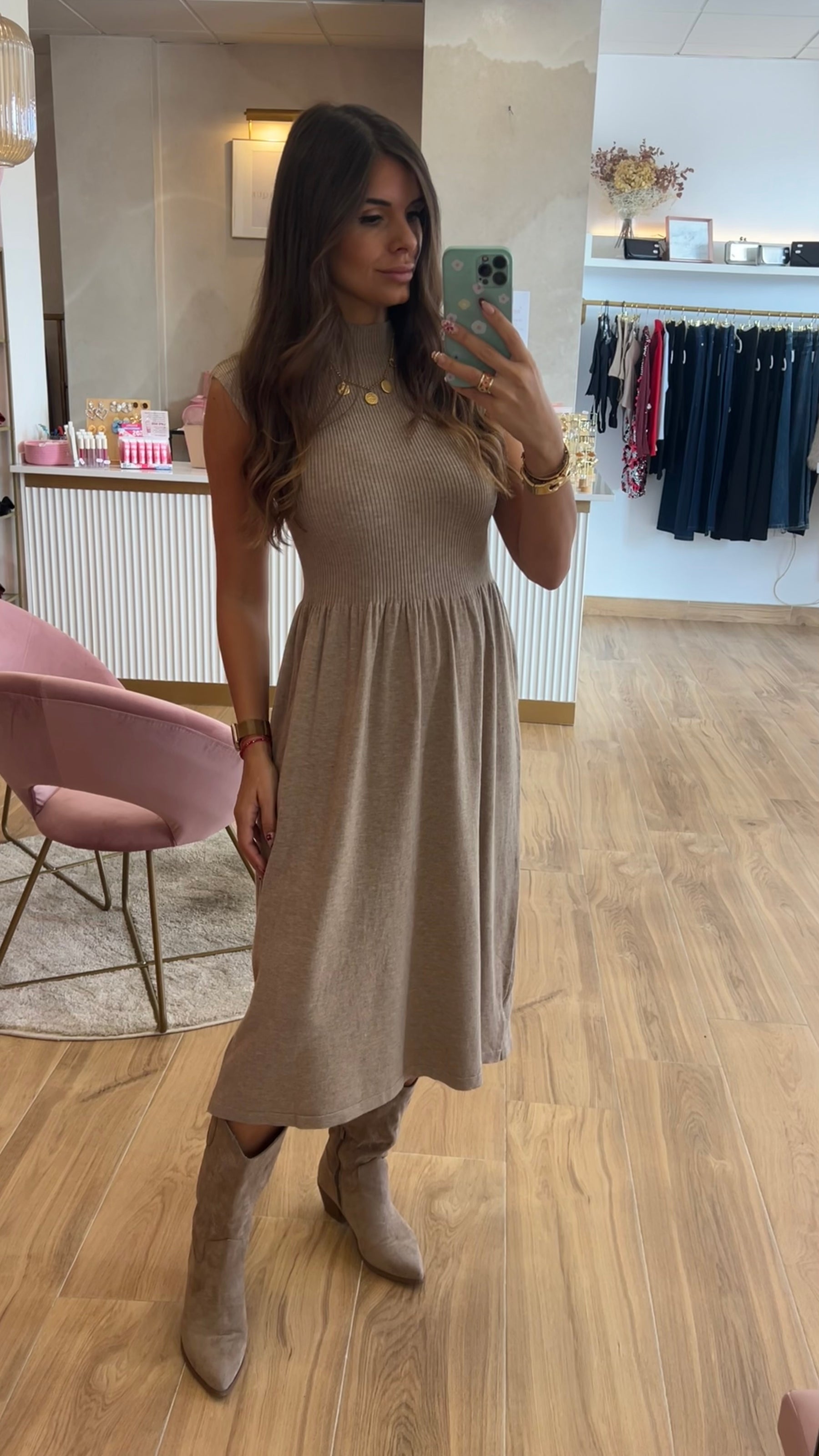 Vestido Punto Canalé Topo