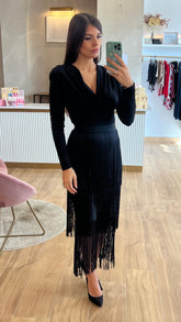 Falda Bandage Midi Flecos Negra