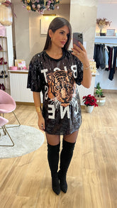 Vestido Lentejuelas Tigre Negro