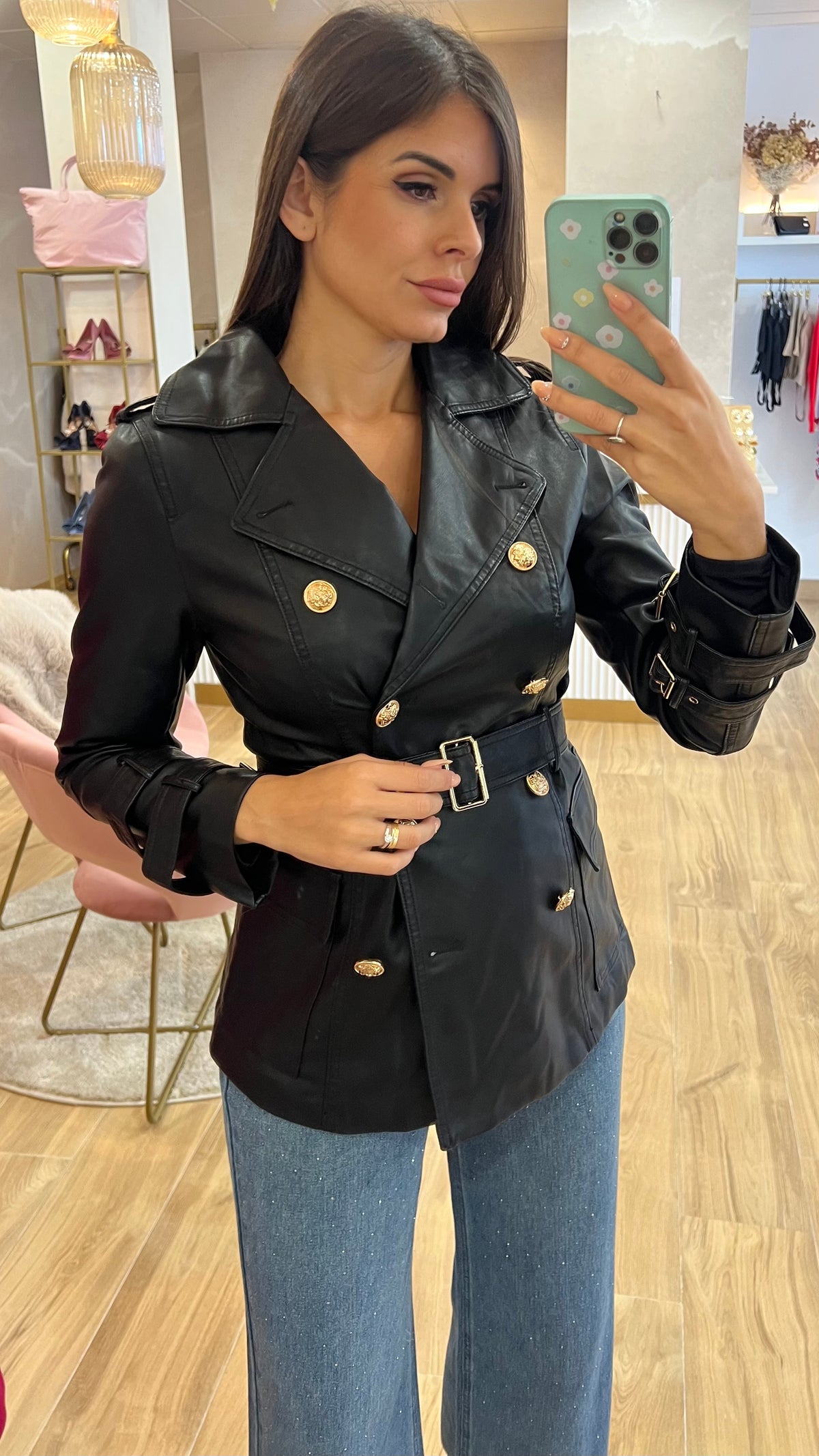 Chaqueta Abotonadura Efecto Piel