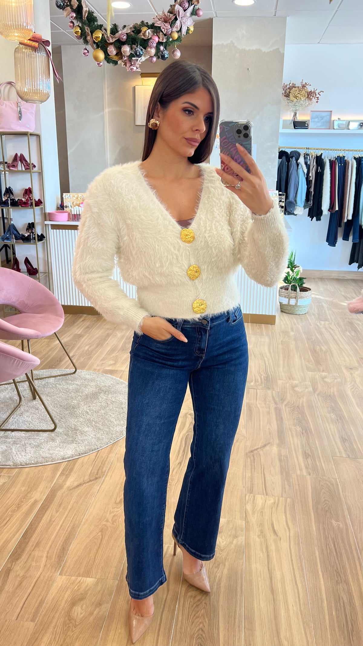 Rebeca Botones Oro Beige