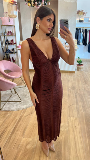 Vestido Bandage Flecos Chocolate Sin Mangas