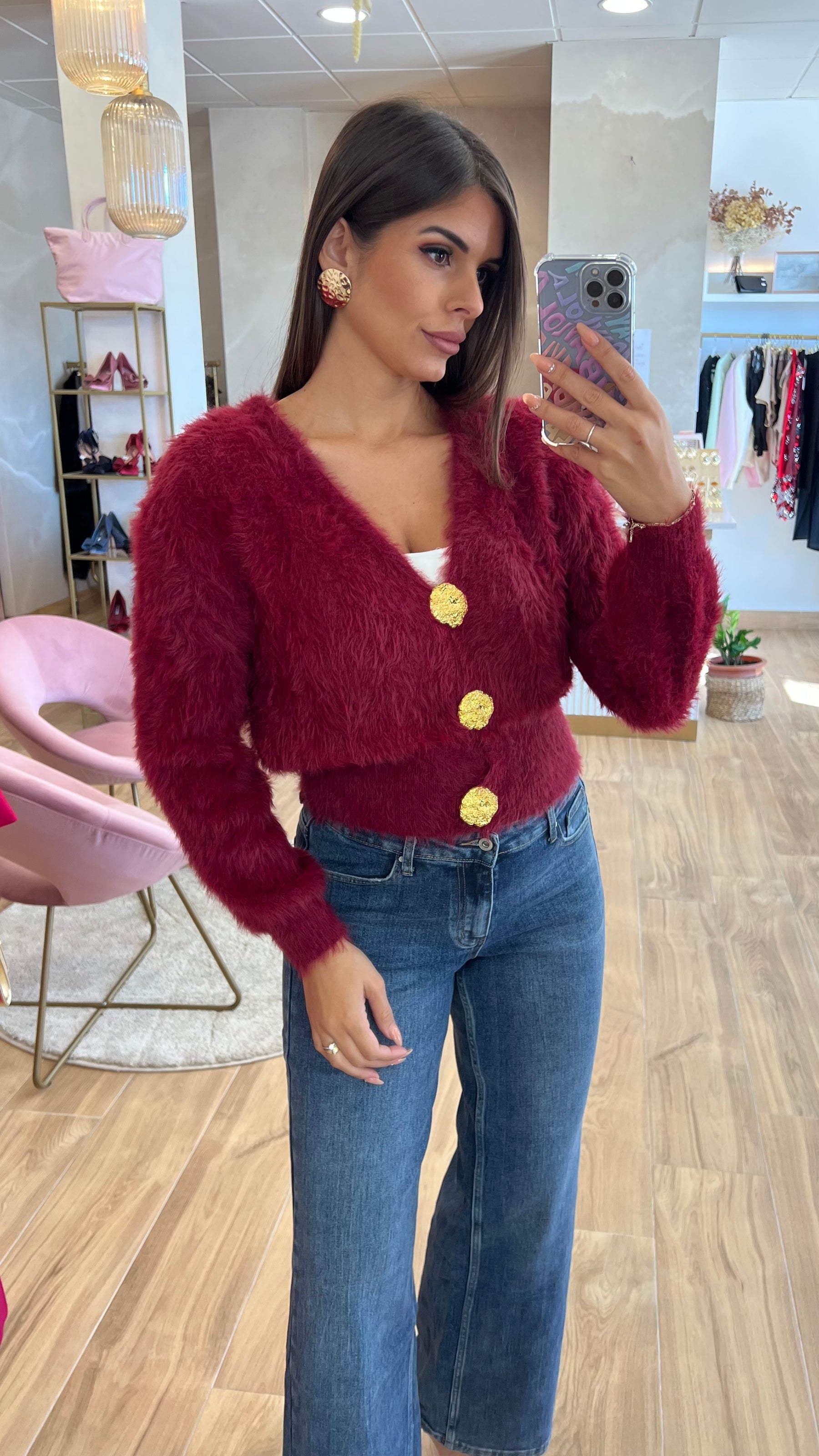 Rebeca Botones Oro Burdeos