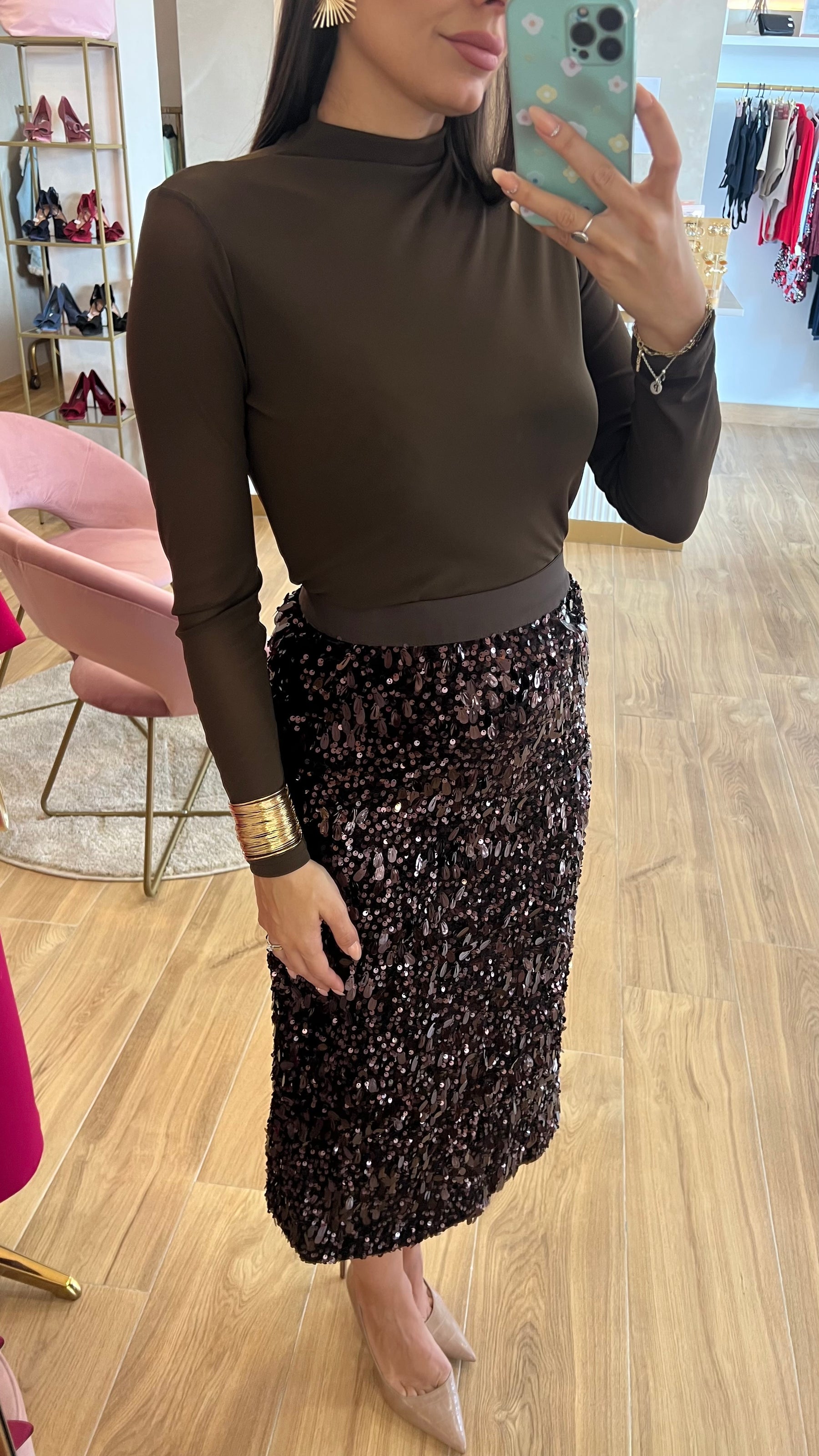 Falda Lentejuelas Marrón