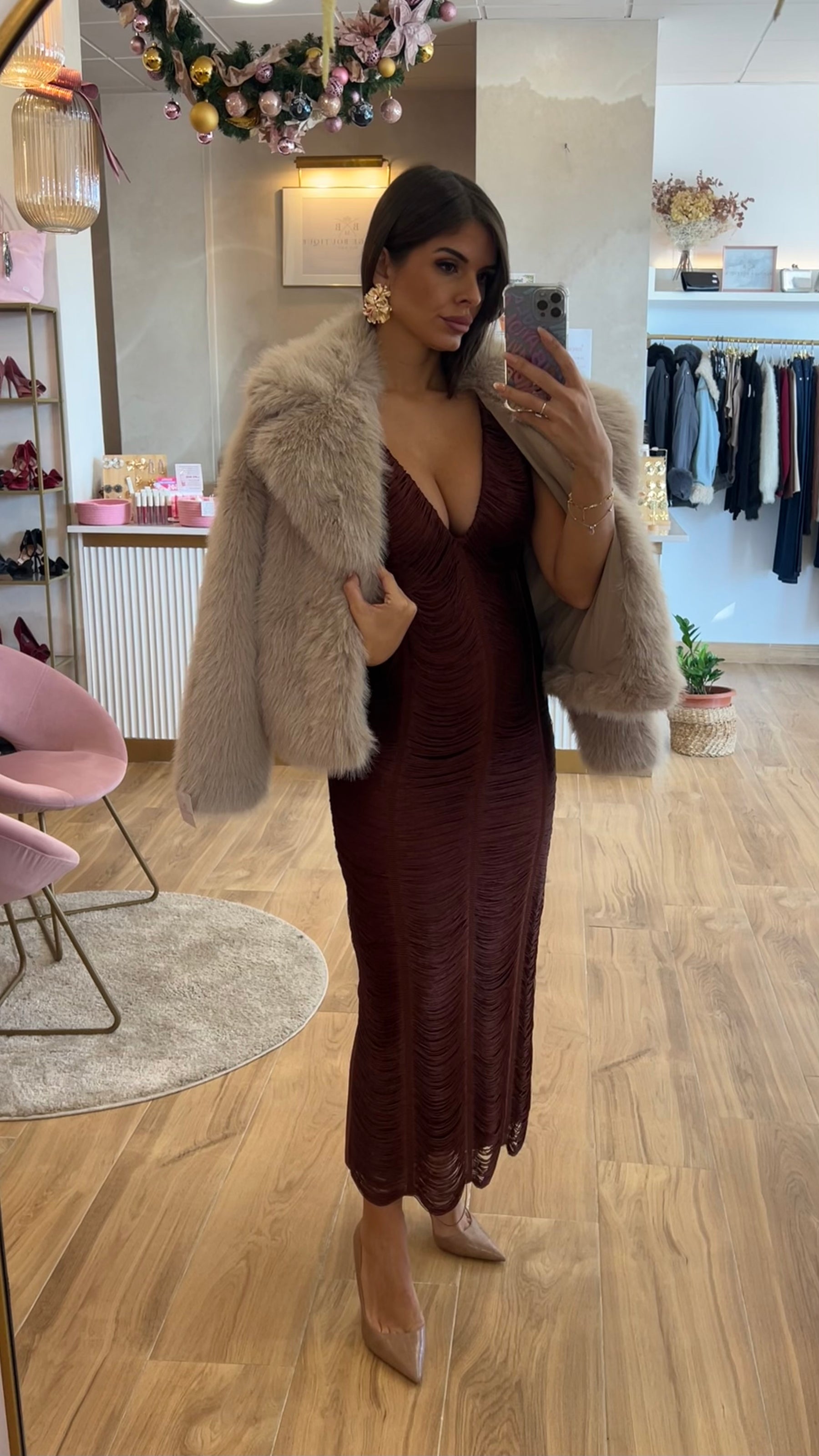 Vestido Bandage Flecos Chocolate Sin Mangas