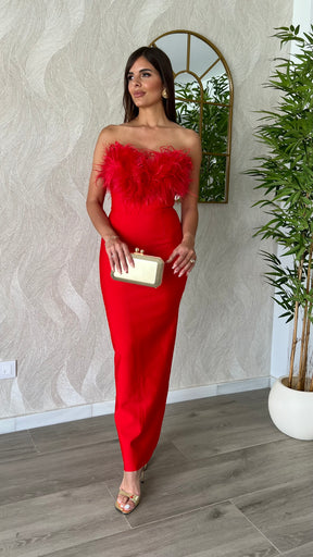 Vestido Bandage Silvia Plumas Rojo