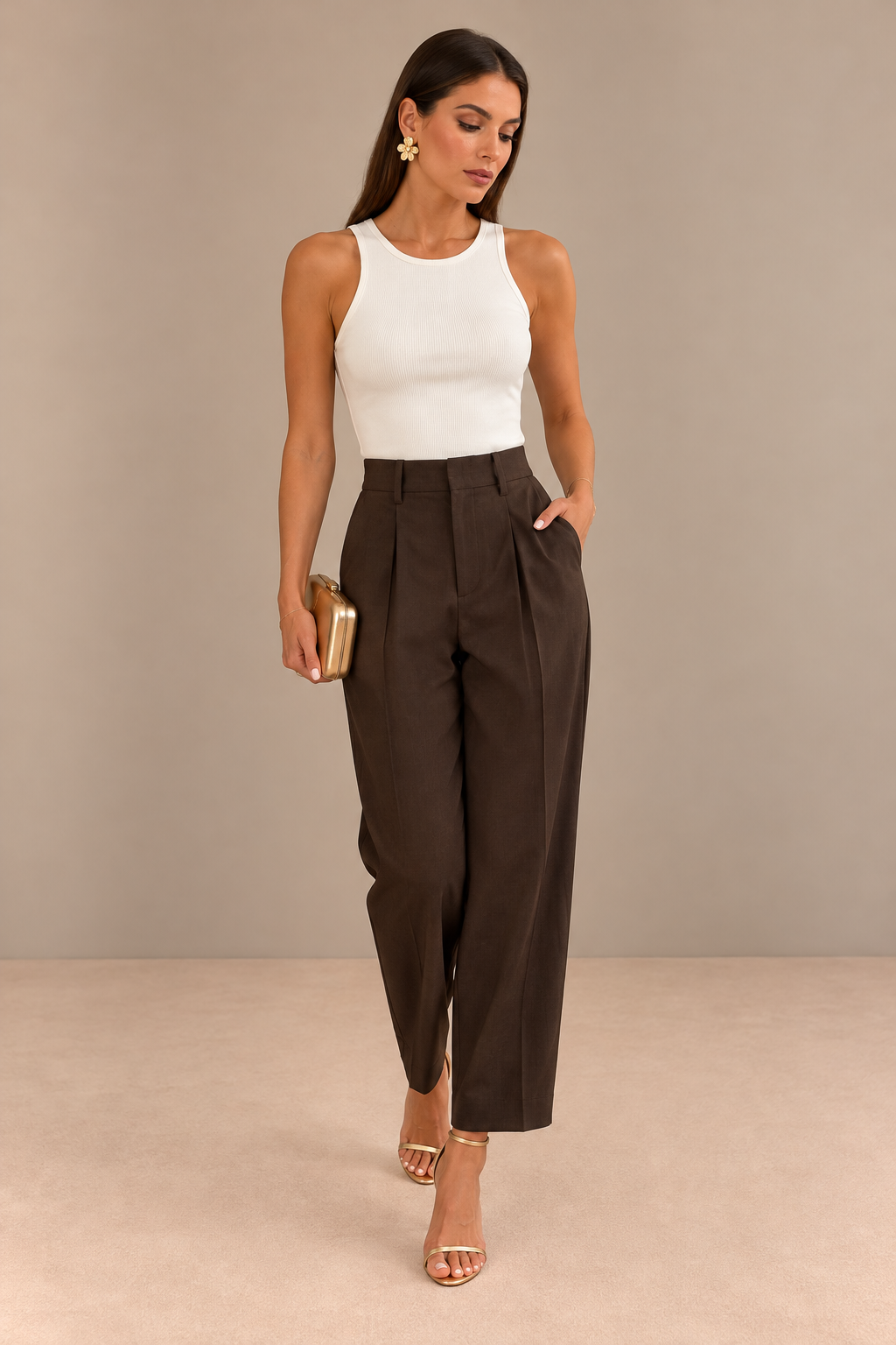 Pantalón Pinzas Marrón