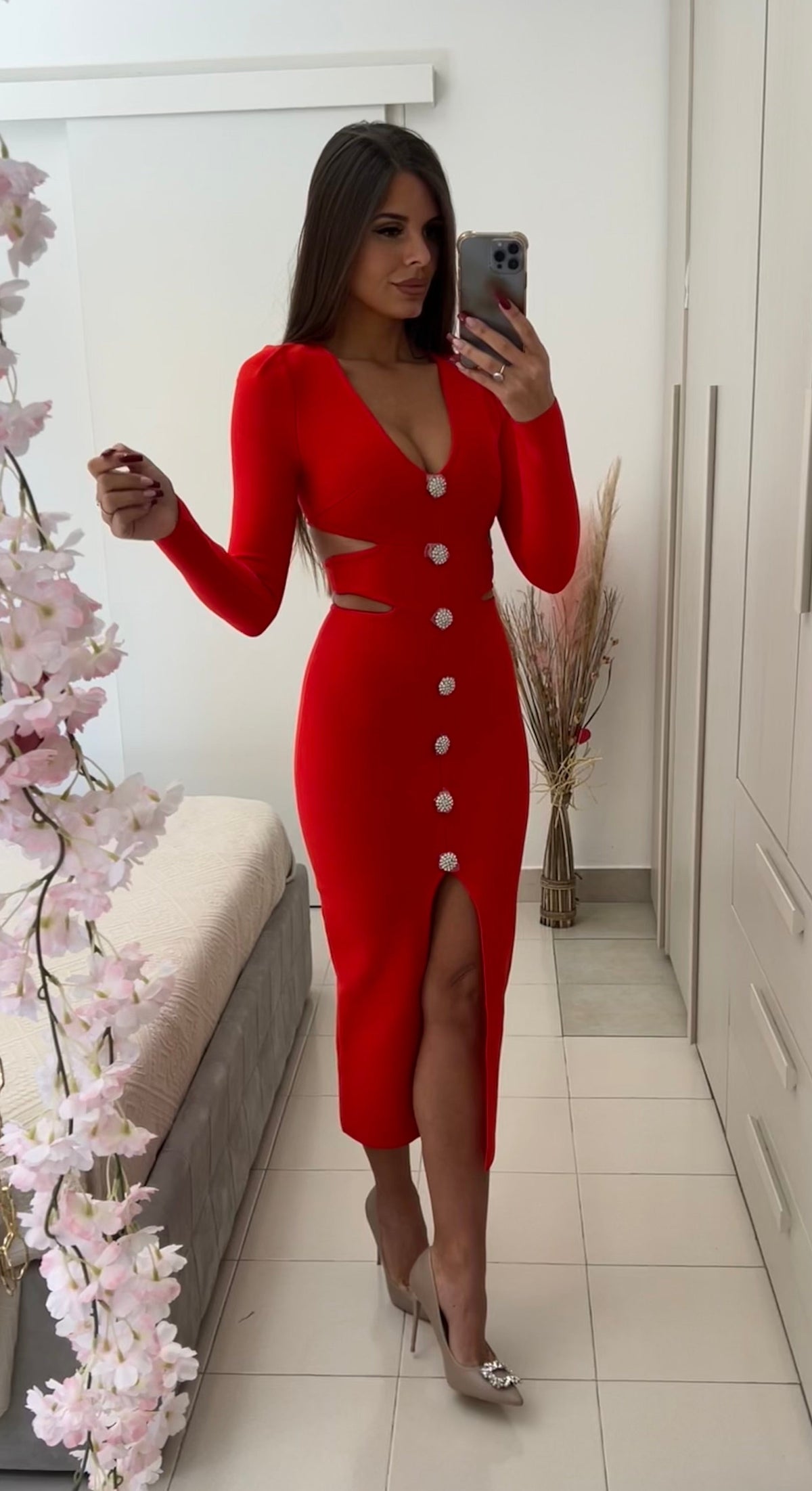 Vestido Bandage Blanca Deluxe Rojo