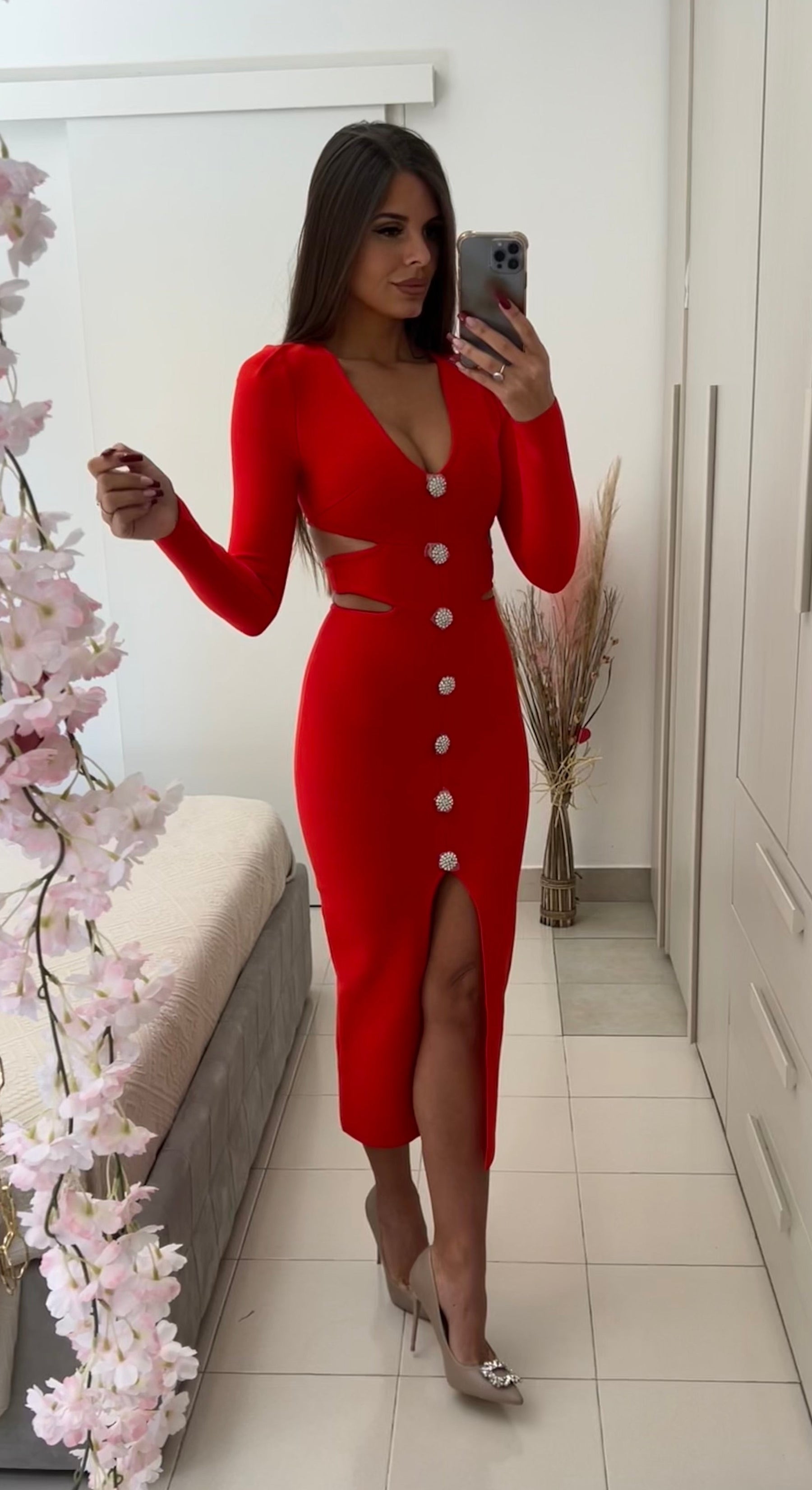 Vestido Bandage Blanca Deluxe Rojo