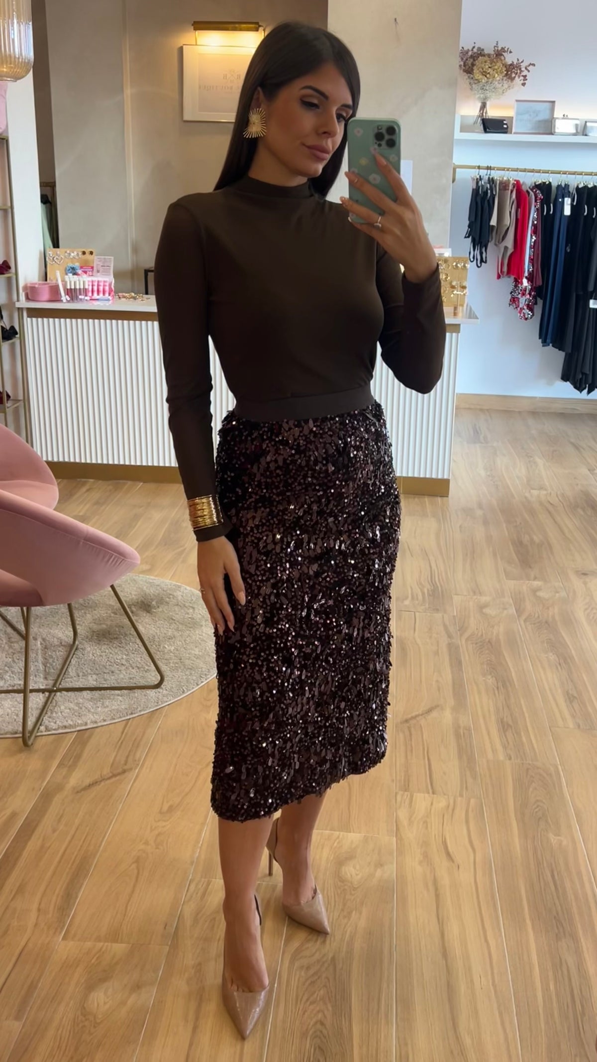 Falda Lentejuelas Marrón