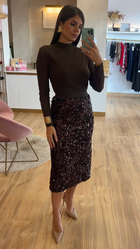 Falda Lentejuelas Marrón