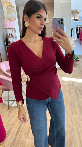 Jersey Cruzado Detalle Oro Burdeos