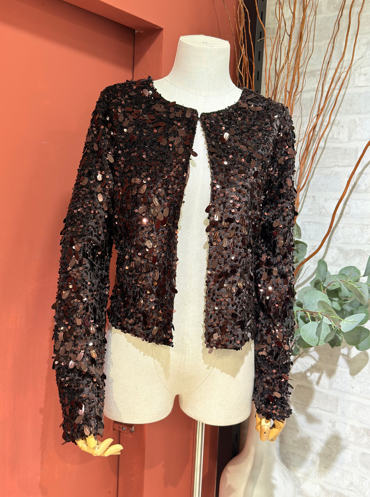 Chaqueta/Top Lentejuelas Reversible Marrón Chocolate