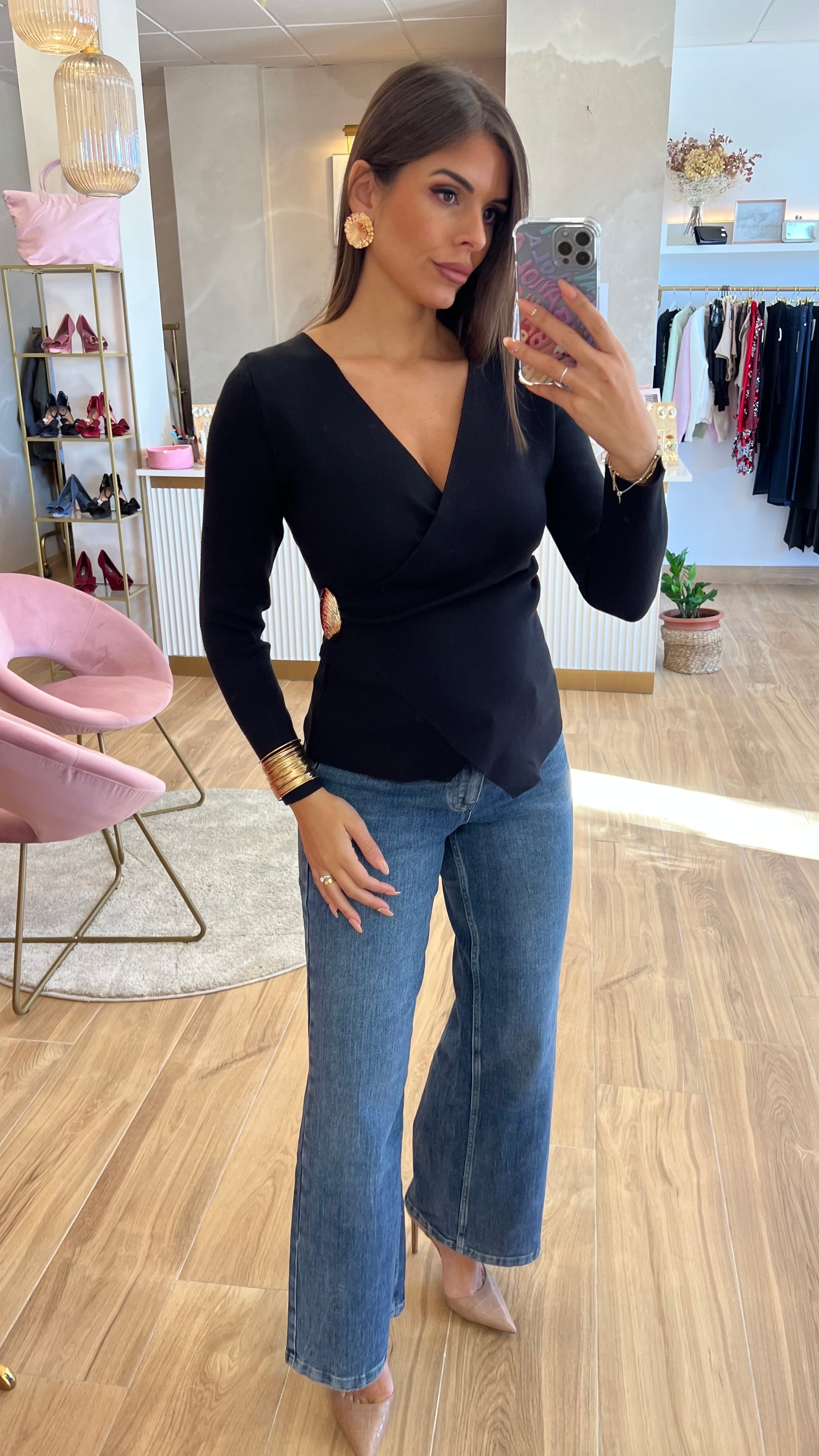 Jersey Cruzado Detalle Oro Negro