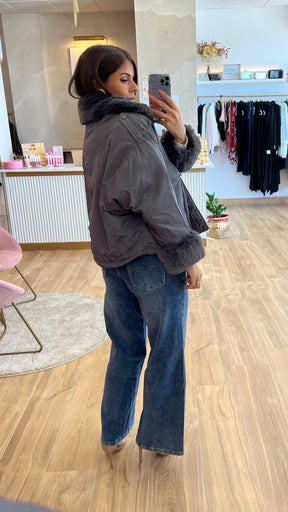 Chaqueta Acolchada Forro Borreguito - Gris Premium