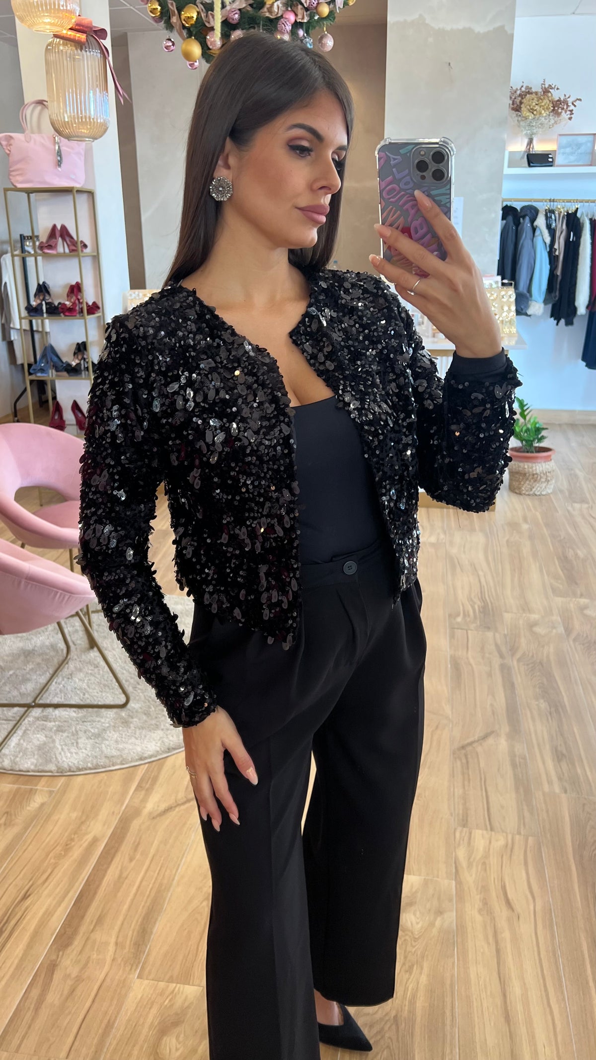 Chaqueta/Top Lentejuelas Reversible Negra