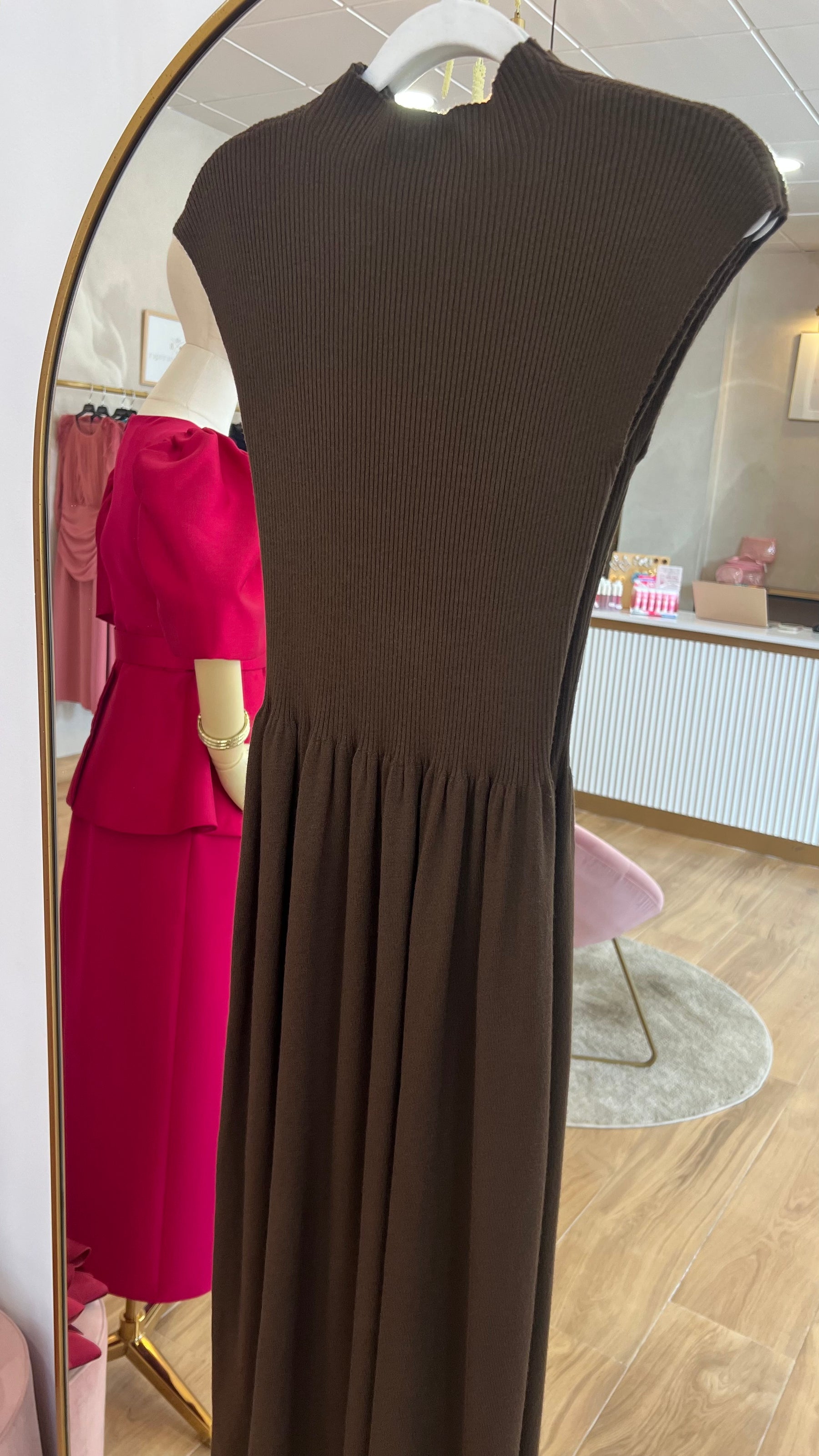 Vestido Punto Canalé Marrón