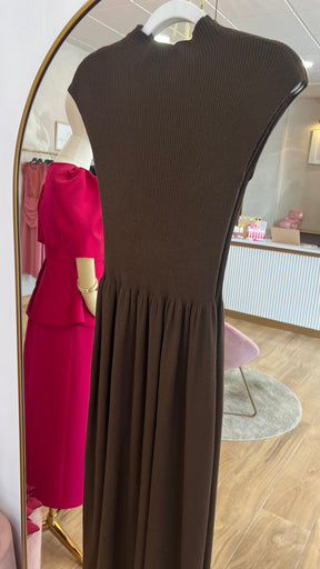Vestido Punto Canalé Marrón