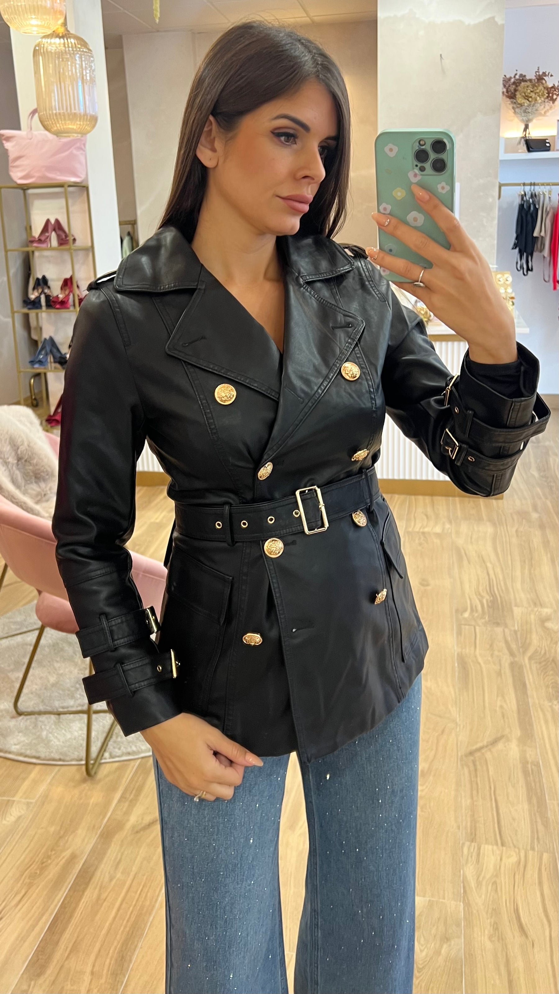 Chaqueta Abotonadura Efecto Piel