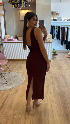 Vestido Bandage Flecos Chocolate Sin Mangas