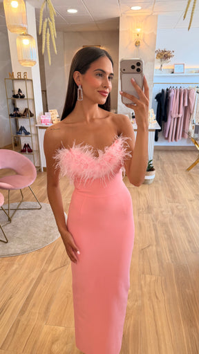 Vestido Bandage Silvia Plumas Rosa